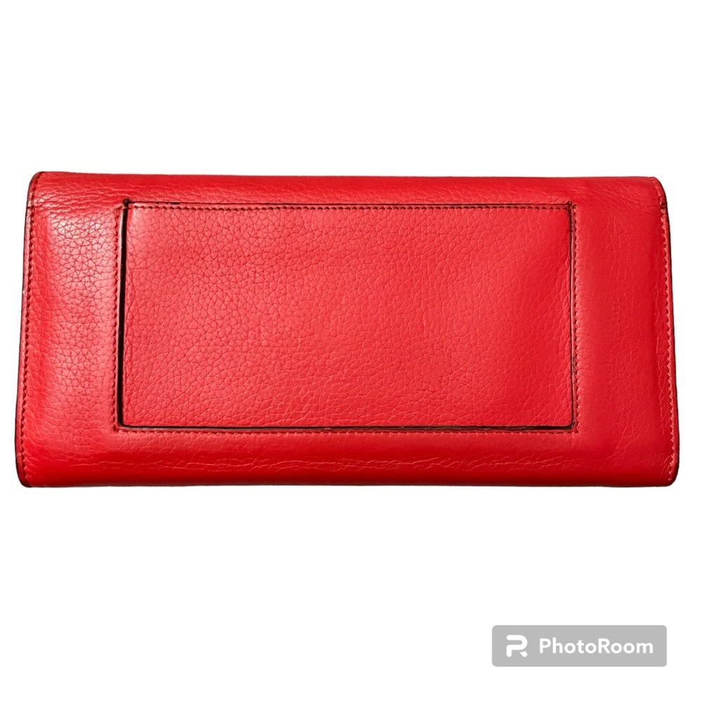 CELINE Red Orange Pebbled Leather Long Flap Wallet - Picture 3 of 17